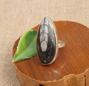 Natural Orthoceras Gemstone <b>Ring</b> 925 Sterling <b>Silver</b> Rose &Yellow Gold Plated Handmade Pear Cabochon <b>Statement</b> Jewelry Gift <b>Ring</b> - Product Image 3