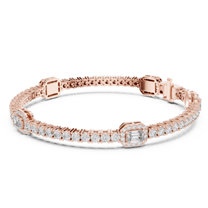 Conjunto de Pulsera de Diamantes Cultivados en Laboratorio con Corte Esmeralda y Halo, Chapado en Oro Rosa de 18K y Rodio, Certificado, de Lujo, para Uso Diario, para Mujer - Product Image 1