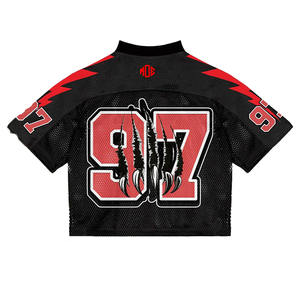 Maillot de football américain personnalisé en mesh pour hommes, noir et rouge, avec motifs graphiques, respirant, en polyester, fabrication OEM en gros, USA - Product Image 6