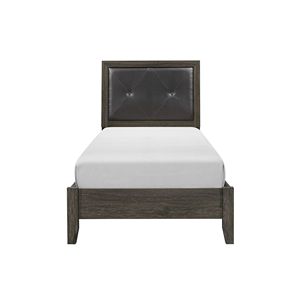 Letto Singolo dal Design Contemporaneo con Testiera Imbottita in Ecopelle con Bottoni, Finitura Grigio Scuro, Arredamento Camera da Letto in Legno - Product Image 2