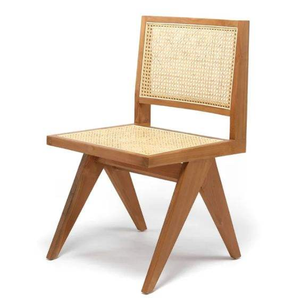 Mid-Century Style Wooden Dining <b>Chair</b> (<b>Armless</b>) with Natural Rattan Woven Seat and Comfortable V-Shaped Legs - Product Image 1