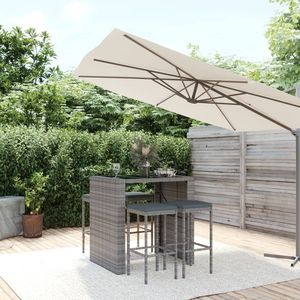 Conjunto de Bar para Jardín de Ratán PE Gris y Acero con Recubrimiento en Polvo, con Vidrio Templado, Muebles de Exterior Premium - Product Image 1