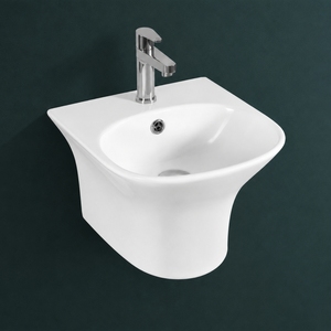 Lavabo Cuadrado de Pared Roman One Piece con Grifo Monomando de un Solo Orificio, Acabado Brillante Minimalista, Lavabo para Manos con Capacidad de 12L para Baño - Product Image 2
