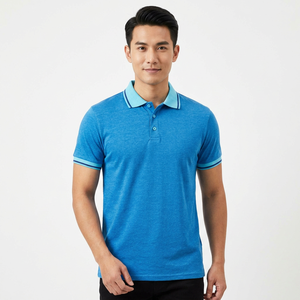 เสื้อโปโลแขนสั้นสีน้ำเงินสำหรับผู้ชาย ผ้าฝ้ายถัก สีพื้น ดีไซน์ลำลอง ระบายอากาศได้ดี - Product Image 5