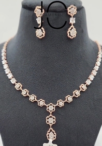 สร้อยคอเพชรที่ปลูกในแล็บคุณภาพระดับพรีเมี่ยมชุดโรสโกลด์14K & ทองคำขาวทรงกลมตัดสดใสสไตล์โรแมนติก - Product Image 4