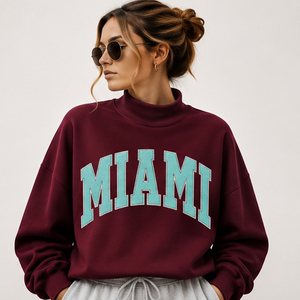 Oversized Women Varsity Sweatshirt MIAMI Letter Graphic Crewneck Pullover Vintage Burgundy <b>Aesthetic</b> Mint Green Fleece Jumper - Product Image 5