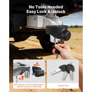 Lucchetto Antifurto per Gancio di Traino Resistente, Compatibile con Accoppiatori da 2 5/16 Pollici, Anti-Sfondamento con 3 Chiavi - Product Image 5