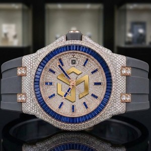 Reloj de Cuarzo Analógico de Lujo con Esfera de Diamantes, Bisel de Zafiro Azul, Correa de Goma, Unisex - Product Image 6