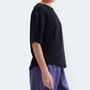 Camiseta Oversize de Algodón Felpa para Mujer, Corte Regular, Cuello Redondo, Estilo Casual, Ecológica, Streetwear, Básica, con Logotipo Personalizado, OEM, Venta al por Mayor - Product Image 3