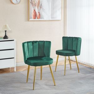 Set di 2 Sedie da Pranzo Moderne Verdi con Schienale in Velluto Confortevole e Gambe in Tubo di Ferro Color Oro per Sala da Pranzo - Product Image 1