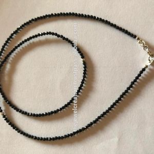Collar de cuentas facetadas de espinela negra natural de 2 mm, conjunto de joyería con cierre de langosta de plata de ley para la fabricación de joyas - Product Image 1