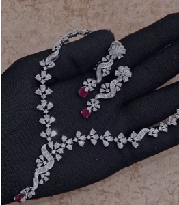 Gorgeous Premium Quality <b>Silver</b> Plated Classic Designer <b>Necklace</b> <b>Set</b> with Earrings for Wedding Party Function Wear Collection - Product Image 2