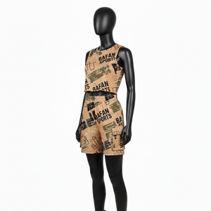 Ensemble haut court et short en jersey de coton premium pour femme, imprimé sur toute la surface, impression sérigraphique, logo personnalisé, 100% coton - Product Image 4