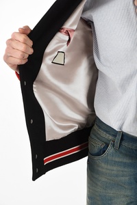 Custom Logo Men's Wool Varsity <b>Jacket</b> With Genuine <b>Leather</b> Sleeves Satin Lining Varsity Letterman <b>Jacket</b> - Product Image 4