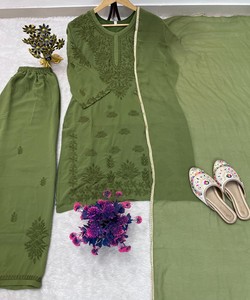 Green Salwar Kameez Women Traditional Ethnic Wear Georgette Party Wedding Dress <b>Floor</b>-Length Regular India Pakistan Style 84505 - Product Image 3