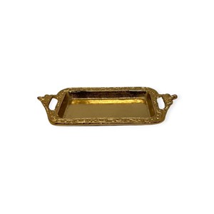 Plateau décoratif rectangulaire en aluminium doré de luxe, plateau de service en métal avec bordure style bambou pour la décoration de table moderne à la maison ou à l'hôtel - Product Image 3