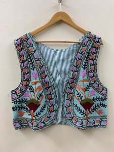 Gilet en coton brodé bohème à motif floral, col en V, devant ouvert, style Prairie Chic, vêtements de printemps pour femmes - Product Image 1