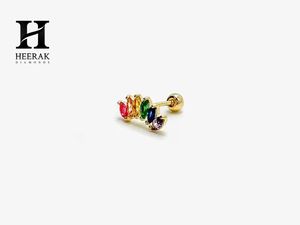 Rainbow Marquise Curved Cartilage <b>Earring</b> 14K Gold Plated Multi Color Gemstone Helix Piercing Stud Screw <b>Back</b> Ball Lab Diamond E - Product Image 1