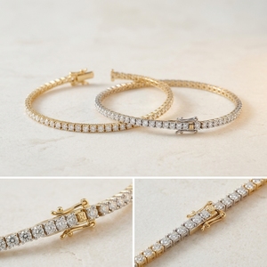 Tennis Style Lab Grown Synthetic Diamond Laser Drilled Brilliant Cut 10k Yellow Gold Rhodium Plated Classic Luxury <b>Bracelets</b> - Product Image 2