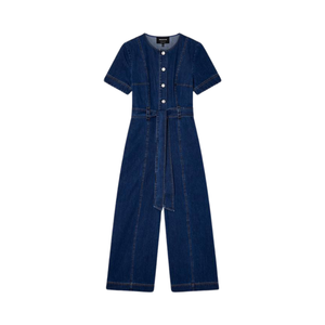 Mono de mezclilla de algodón para mujer, corte holgado, pierna ancha, estilo casual, venta al por mayor de fábrica - Product Image 3