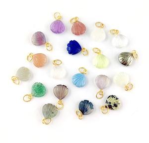 925 Sterling Silver Pyrite Gemstone Pendentif avec Sea Shell Carving 12mm Or Vermeil Guérison Pierre de Cristal pour Enfants - Product Image 3