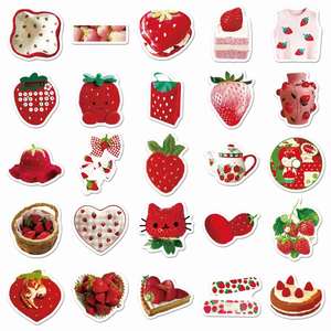 50 Strawberry Cartoon PVC Stickers Sweet Girlish Fruits Design Waterproof Mochi Decorations for Tea Cups Stationery Promotional - Product Image 3