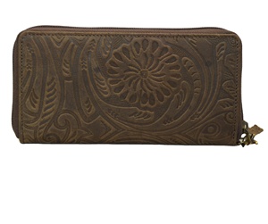Women's Genuine Leather Long <b>Wallet</b> Floral Embossed Zipper Closure Vintage Style Handmade Daily Use - Product Image 3