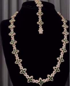 Conjunto de Collar de Lujo con Diamantes Florales Engastados, Unisex, con Pavé Completo de Moissanita, Cadenas Modernas, Joyería de Diseño Chapada en Plata - Product Image 3