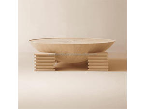 Designer Wooden Coffee Table Sculptural Bowl Top Center Table Luxury Solid Wood Round Coffee Table with Block Legs 2026 - Product Image 2