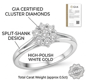 14K White Gold Luxury Flower Cluster Diamond Engagement <b>Ring</b> 0.5ct Brilliant <b>Split</b>-Shank Bridal Gift Jewelry - Product Image 3