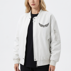 <b>Men's</b> <b>White</b> <b>Jacket</b> With Wing Logo Embroidery Windproof Casual Autumn Zipper Regular Fit Polyester Shell - Product Image 5