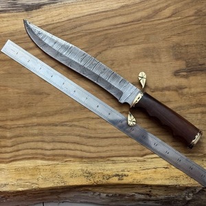 Couteau artisanal en acier Damas, lame de 15 pouces à pointe clip, épaisseur 4 mm, manche en bois de rose, bolster en laiton, Black Smith 1987 BK-5678 - Product Image 3