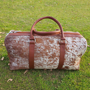 Bolsa de Viaje de Cuero Genuino con Pelo, con Cierre de Cremallera, Bolsa de Fin de Semana Grande LHODB-0136B - Product Image 1