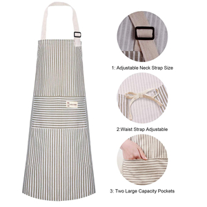 Delantales de trabajo unisex de algodón a rayas verdes con bolsillo, cómodos para cocina, taller, ropa de trabajo protectora. - Product Image 4