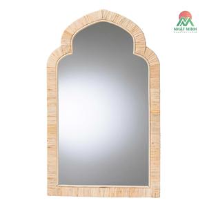 Handcrafted rattan <b>mirror</b> with a curved arch shape. Durable construction. Designed for vertical hanging. Fully assembled. - Product Image 1