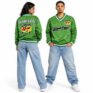 Custom School Team V Neck Satin Varsity Pullover <b>Jacket</b> Embroidered Chenille <b>Patch</b> Sports Uniform OEM Supplier Men's <b>Jackets</b> - Product Image 1