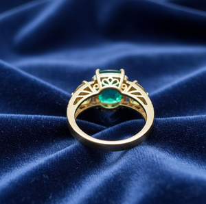 Green Yellow Gemstone <b>Statement</b> <b>Ring</b> with CZ 925 Sterling Silver 18K Gold Plated Cocktail <b>Ring</b> 10mm Stone Designer Jewelry US 6 - Product Image 3