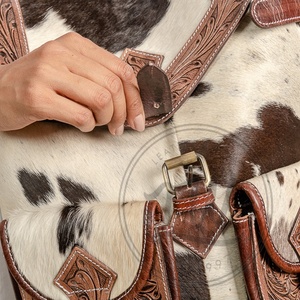 LW Summer Vintage Style Rock Bohemian Fashion Genuine Leather Shoulder <b>Backpack</b> Geometric Pattern Handmade Dress Brands - Product Image 4