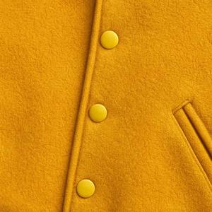 Men's <b>Yellow</b> <b>Wool</b> Varsity Jacket White Sleeves Letter A Applique Snap Button Casual Autumn Coat - Product Image 4