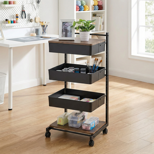 Chariot de rangement utilitaire en métal à 3 niveaux réglable en hauteur avec roulettes et personnalisation OEM/ODM - Product Image 1