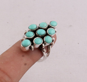 925 Sterling Silver Natural <b>Turquoise</b> <b>Ring</b> Handmade Blue Gemstone Jewelry Vintage Oval Cut Boho Band <b>Ring</b> Wholesale Jewelry - Product Image 3