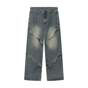 Casual Loose Fit <b>Flare</b> <b>Jeans</b> <b>Men</b> Wholesale Custom Logo 100% Cotton Streetwear Solid Summer Lightweight Breathable Washed Denim - Product Image 6
