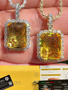 GRA Moissanite Emerald Cut Pendant 18K Solid Gold Plated Solitaire Classic Style Gift Jewelry for Unisex - Product Image 1