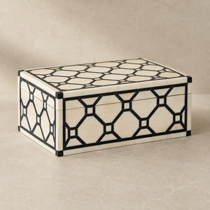 Boîte à bijoux orientale artisanale, rectangulaire, en bois incrusté, avec couvercle, pour rangement, décoration, cadeau, collection - Product Image 1