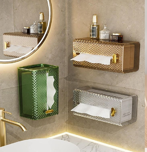 ที่วางกระดาษเช็ดมือโลหะสีทองตกแต่งอย่างหรูหราพร้อมชั้นวางของสำหรับผลิตภัณฑ์ดูแลผิว สไตล์หรูหราพร้อมจำหน่ายในราคาขายส่ง - Product Image 3