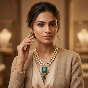 Lab Grown CVD Diamond Polki necklace Studded with lab emerald in 14K Yellow Gold Certified Luxury Jewelry Engagement <b>Gift</b> - Product Image 2
