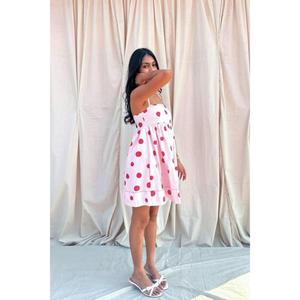 ผู้หญิงสีชมพูลายจุดมินิเดรสแขนกุดสายสปาเก็ตตี้ชุดฤดูร้อนชุดลำลองชุดเดรสสั้นสุภาพสตรี - Product Image 3