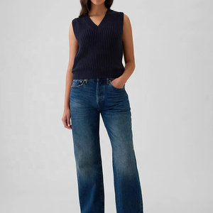 เสื้อกั๊กไหมพรมคอวีแบบถักสั่งทำ OEM สำหรับผู้หญิง เสื้อกั๊กแขนกุดสำหรับผู้หญิง - Product Image 4