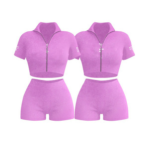Breathable 230 GSM polyester spandex vibrant heat map <b>booty</b> short set custom sublimation logo zip T shirt and <b>booty</b> short - Product Image 4
