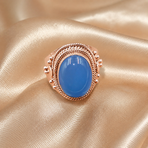 Natural Blue Chalcedony 925 Sterling Silver Gemstone <b>Ring</b> Handmade Artisan Boho Style Women's Gift Rose Gold Plated - Product Image 5